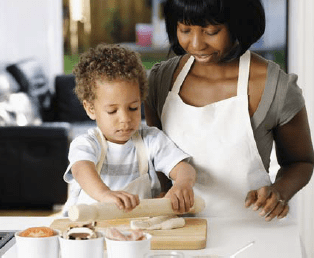 mom and child cooking