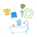drawing of bathtub plate and child's clothes