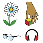 drawing of hand, sunglasses, earphones, and flower