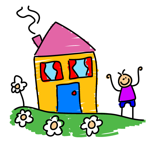 drawing of house and person