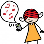 cartoon of child and media player