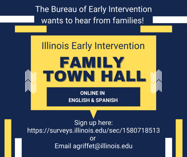 blue and white announcement about family town hall