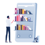 person looking at books on a mobile device